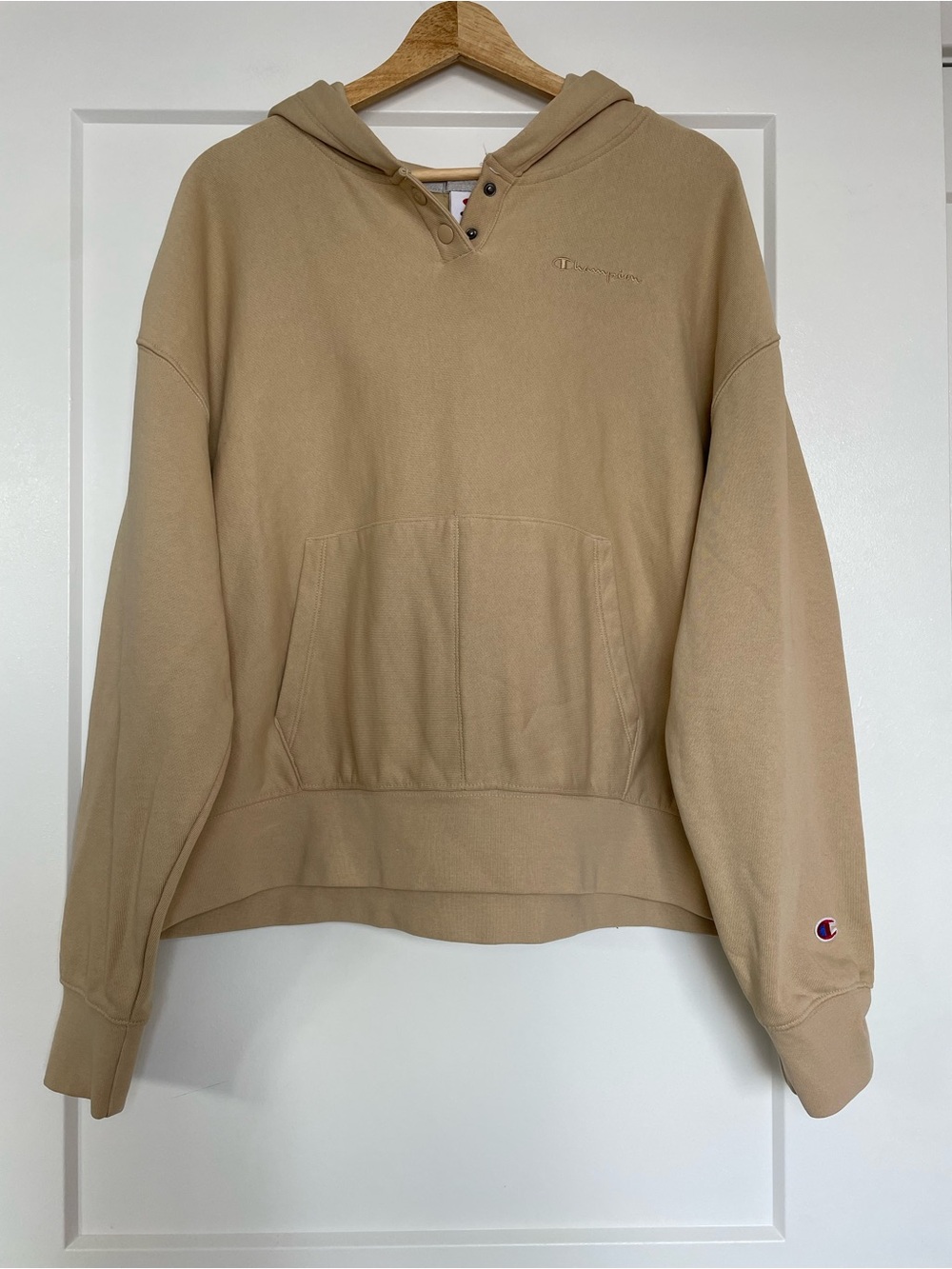 Champion Beige Oversized Fleece Hoodie Pullover Sweatshirt XXL